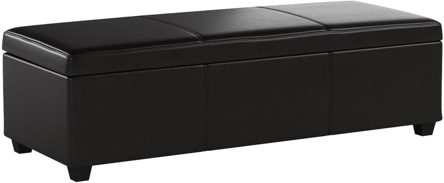 47 Inch DarkBrown Leatherette Storage Ottoman Bench