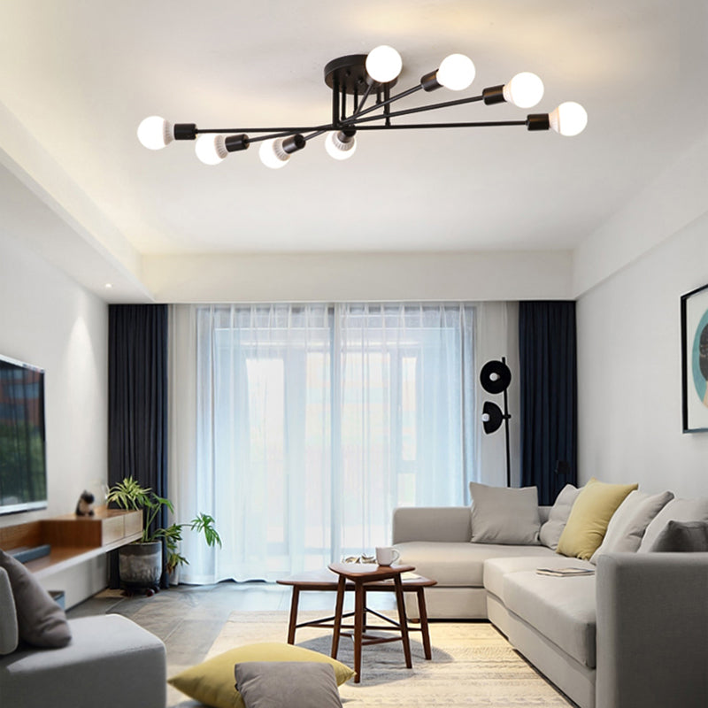 Haven Modern Semi-Flush Mount Chandelier: Bold Style with Exposed Bulbs for Your Bedroom