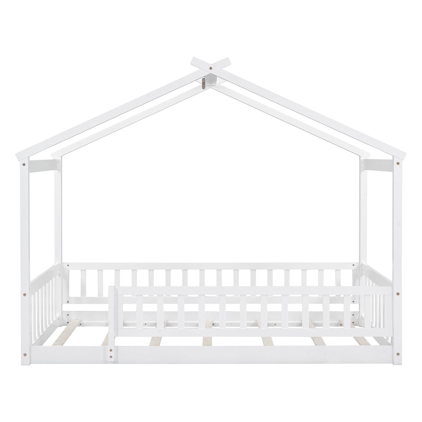 Twin Size Wood Bed House Bed Frame with Fence, for Kids, Teens, Girls, Boys,White