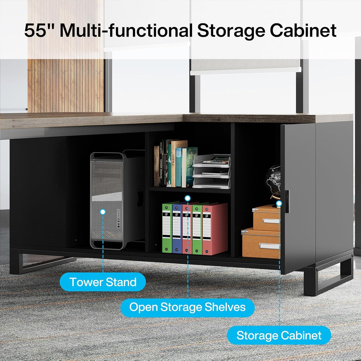 70.8" L-Shaped Executive Desk with 55" File Cabinet