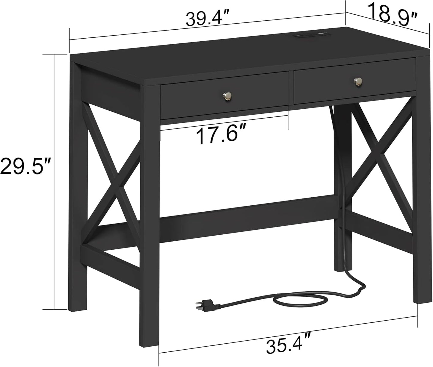 39 Inch Computer Desk With USB Ports For Home Office