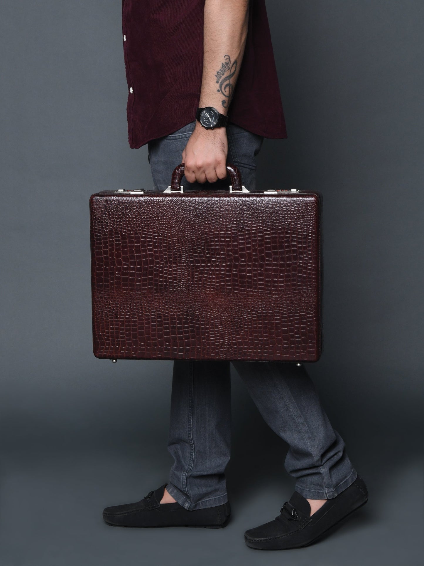 Executive Croco Leather Briefcase/Suitcase- Brown