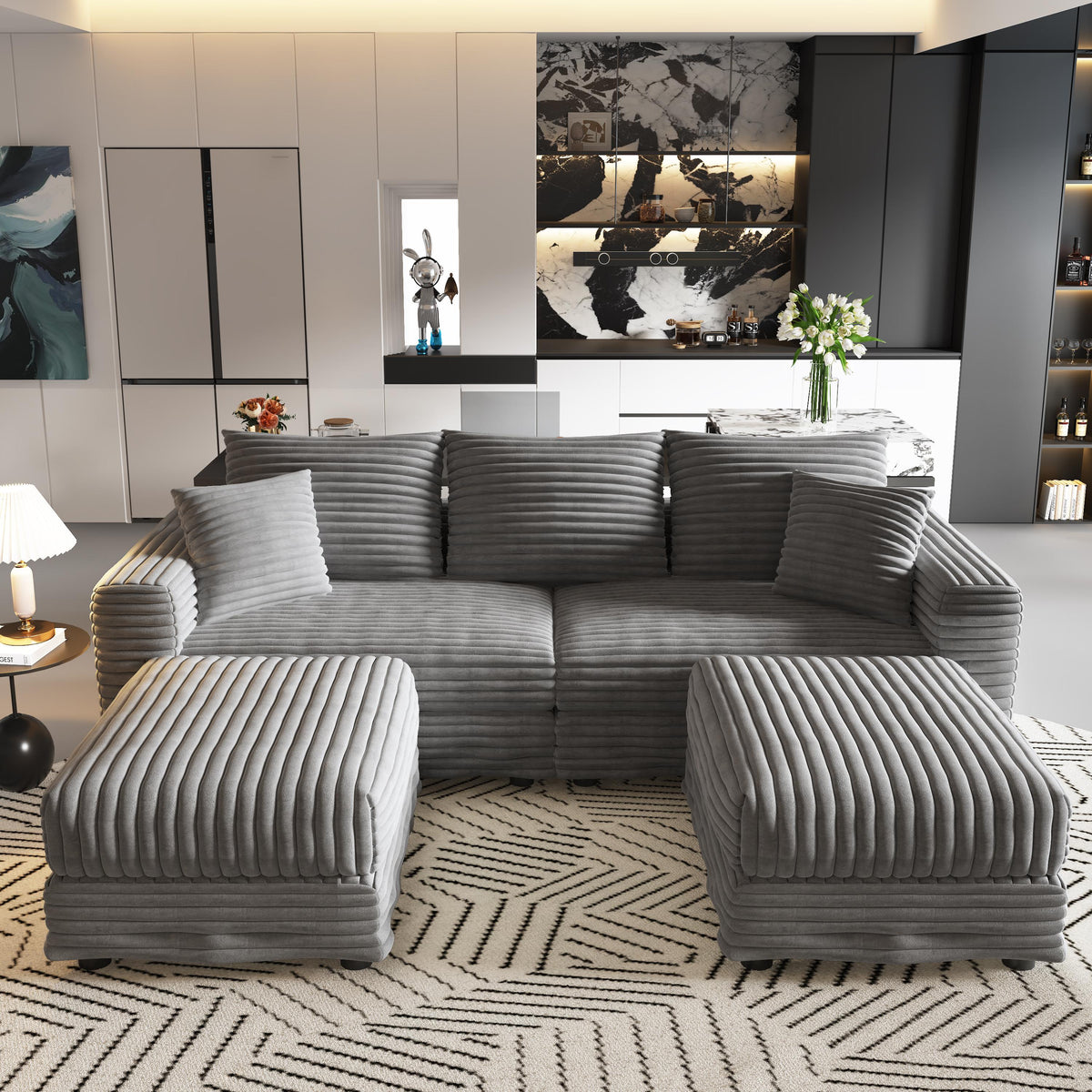 Plush Corduroy 3-Seat Sofa - Modern Design for Ultimate Comfort