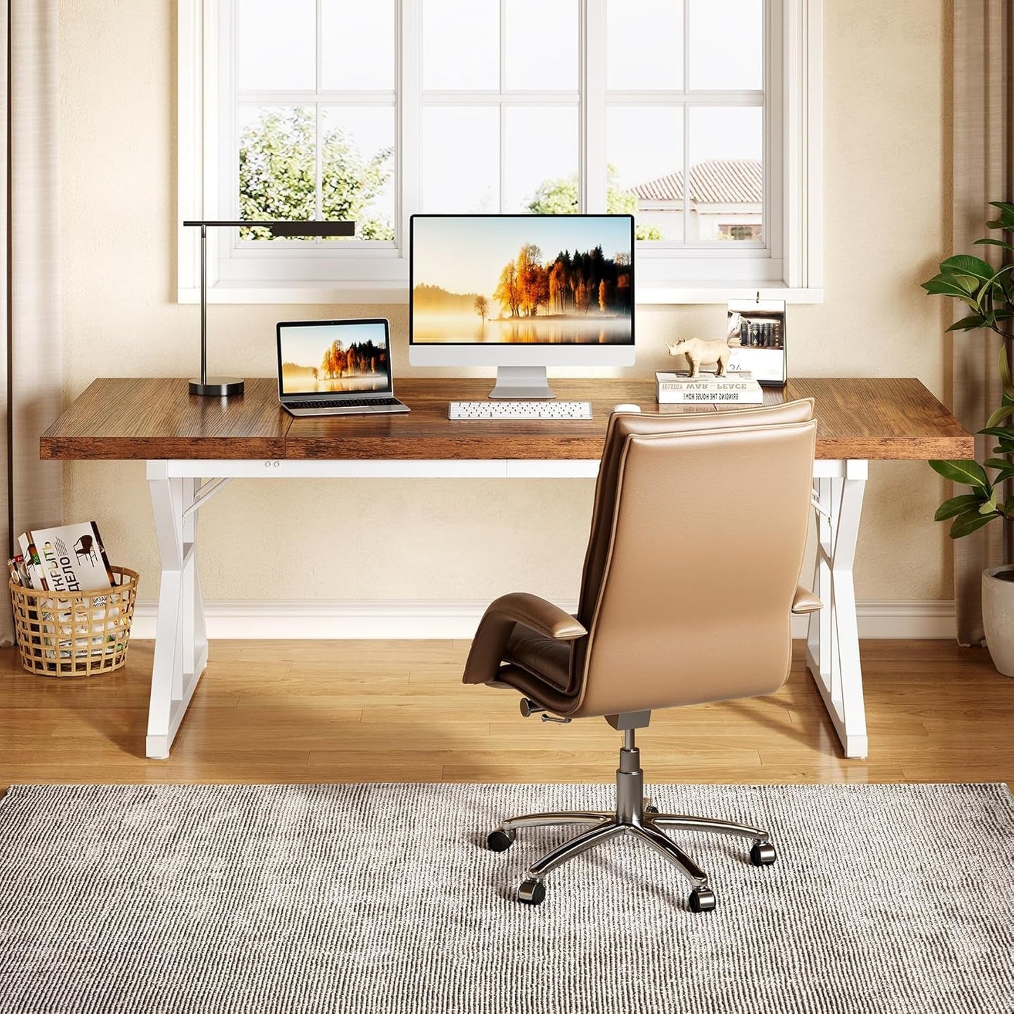 Spacious 70.8 Inch Wooden Executive Desk For Home Office