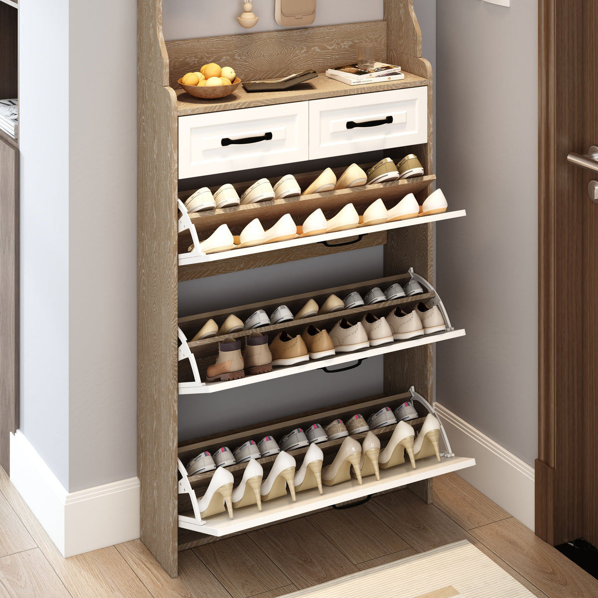 Premium MDF Shoe Cabinet with Storage Drawers