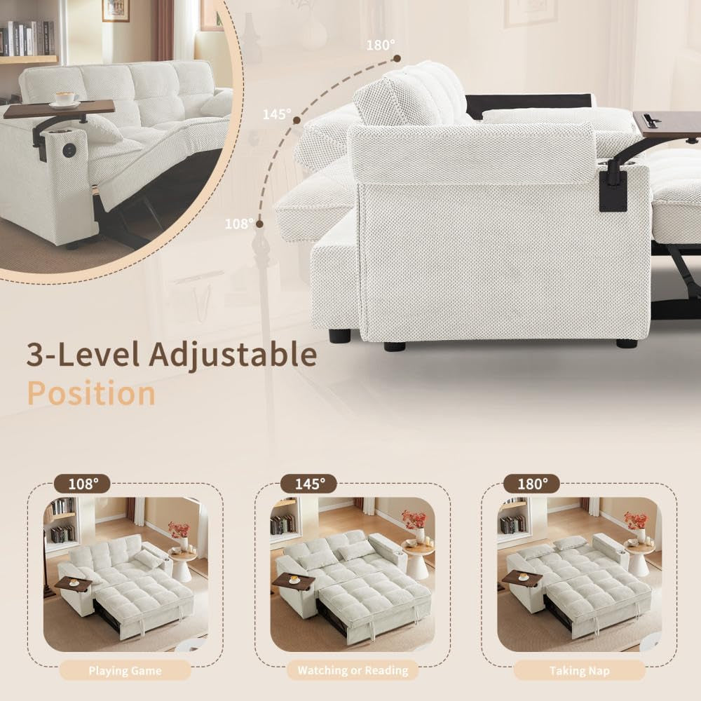 65Inch Convertible Sleeper Sofa With Adjustable Backrest