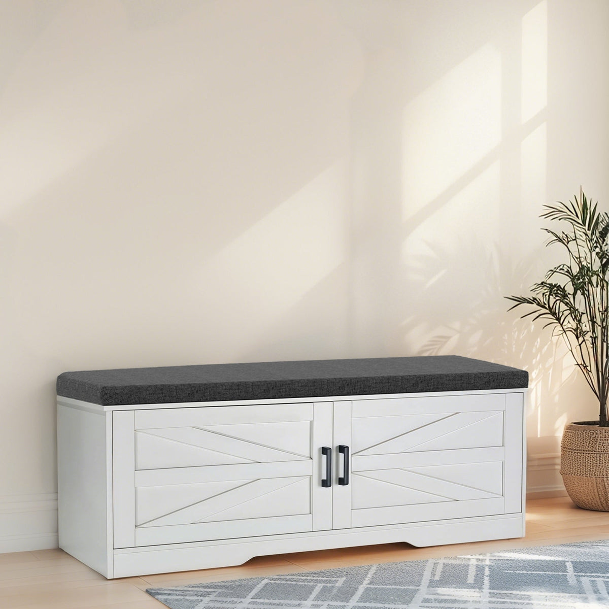 2-Tier Storage Bench with Padded Seat Cushion