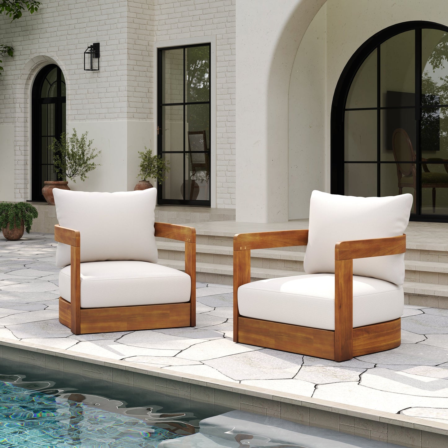 Set of 2 Premium Acacia Wood Outdoor Club Chairs