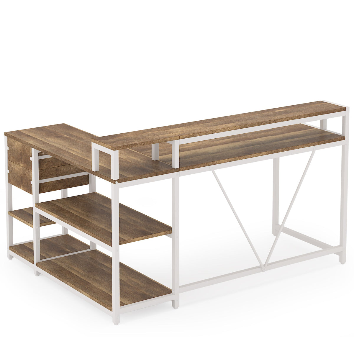 55-Inch L-Shaped Home Office Desk with Monitor Riser