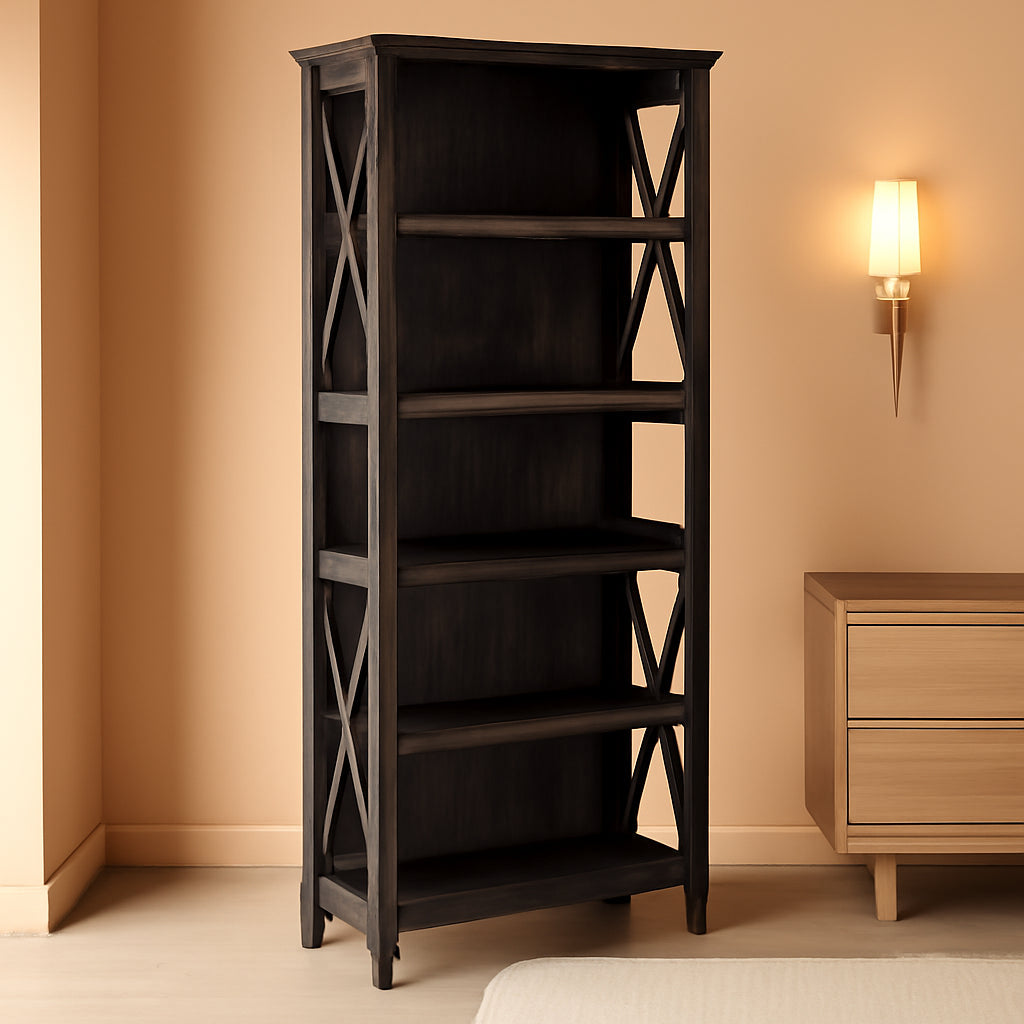 Bush Furniture Tall 5 Shelf Bookcase Dark Gray Hickory