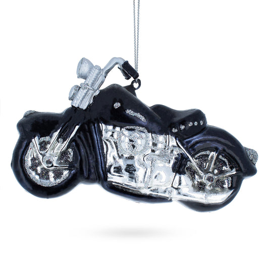 Black & White Motorcycle Glass Christmas Ornament