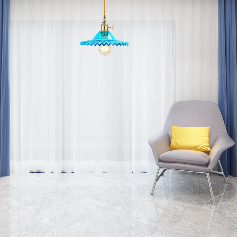 Introducing "Beatrice" - The Industrial Scalloped Pendant Light (Blue Prismatic Glass)