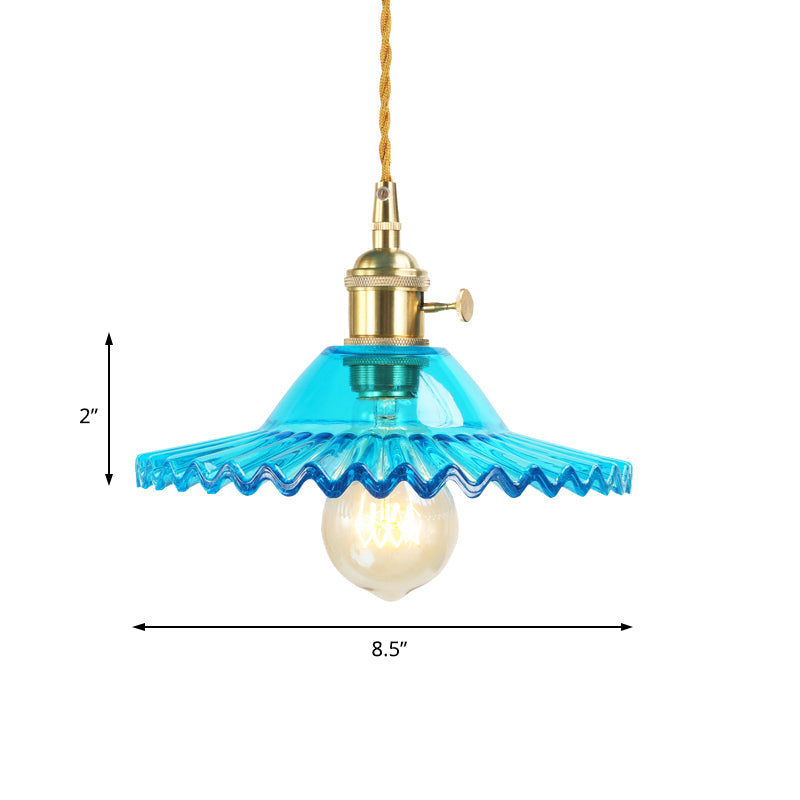Introducing "Beatrice" - The Industrial Scalloped Pendant Light (Blue Prismatic Glass)