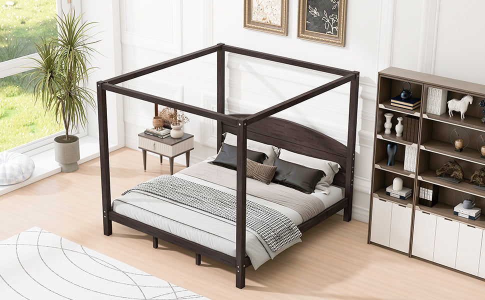 King Size Canopy Platform Bed with Headboard and Support Legs