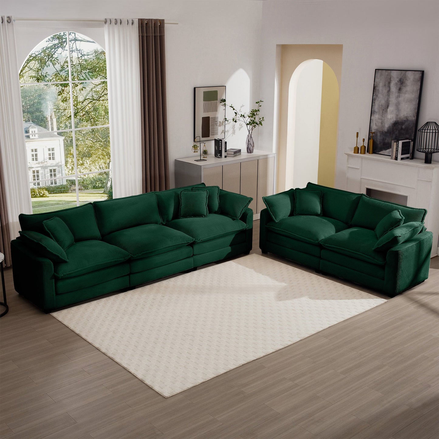 Modern Fabric Living Room Sofa Two Piece Set