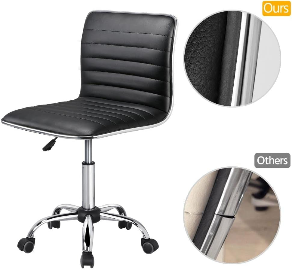 Adjustable Armless PU Leather Office Chair Swivel Black