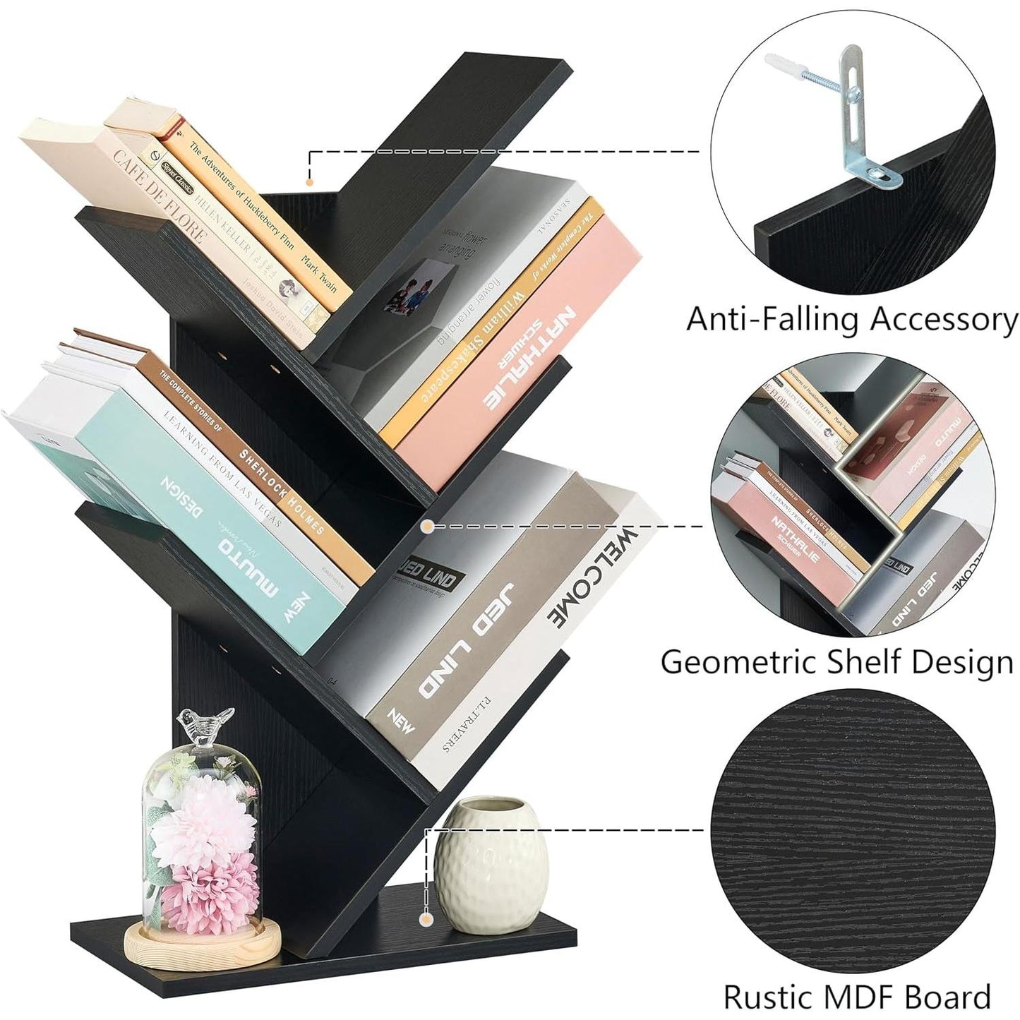 4 Tier Tree Bookshelf Floor Standing Bookcase Home