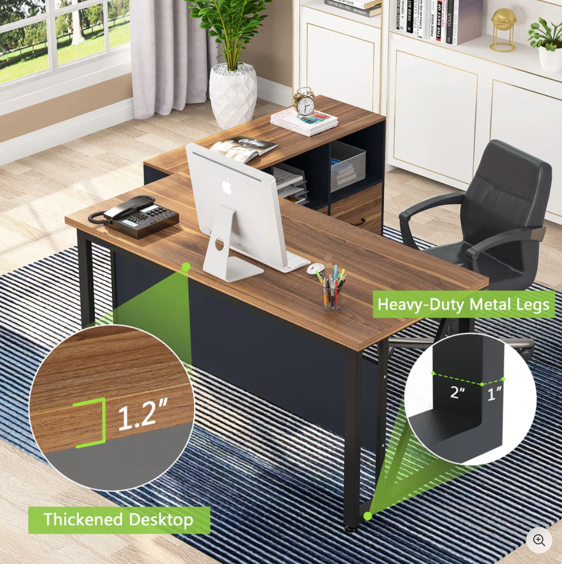 63-Inch Executive Desk with Mobile File Cabinet