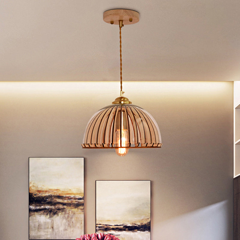 Alice's Amber Glass Industrial Pendant Light - Capsule/Dome Design for Dining Room