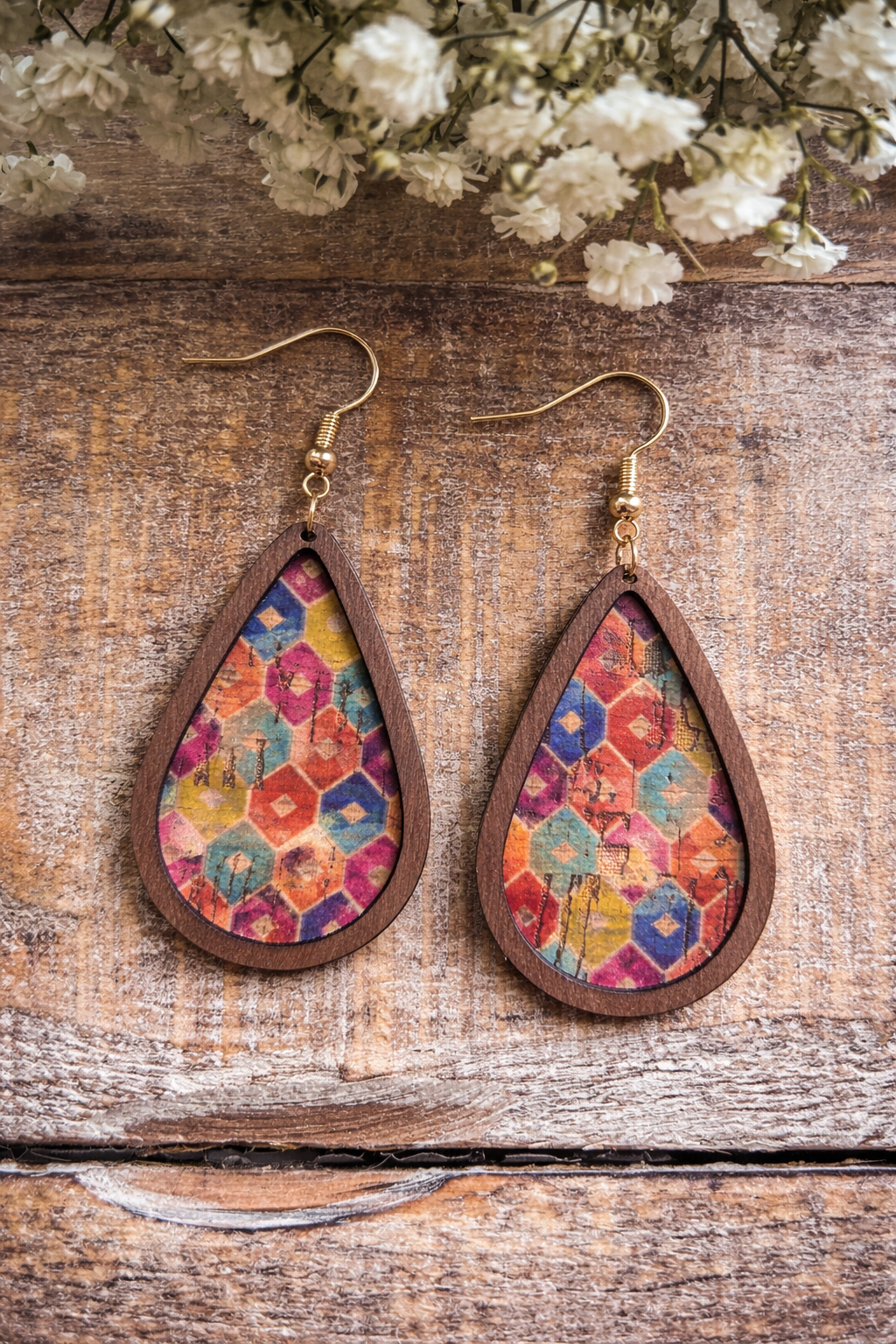 Colorful Cork Teardrop Earrings
