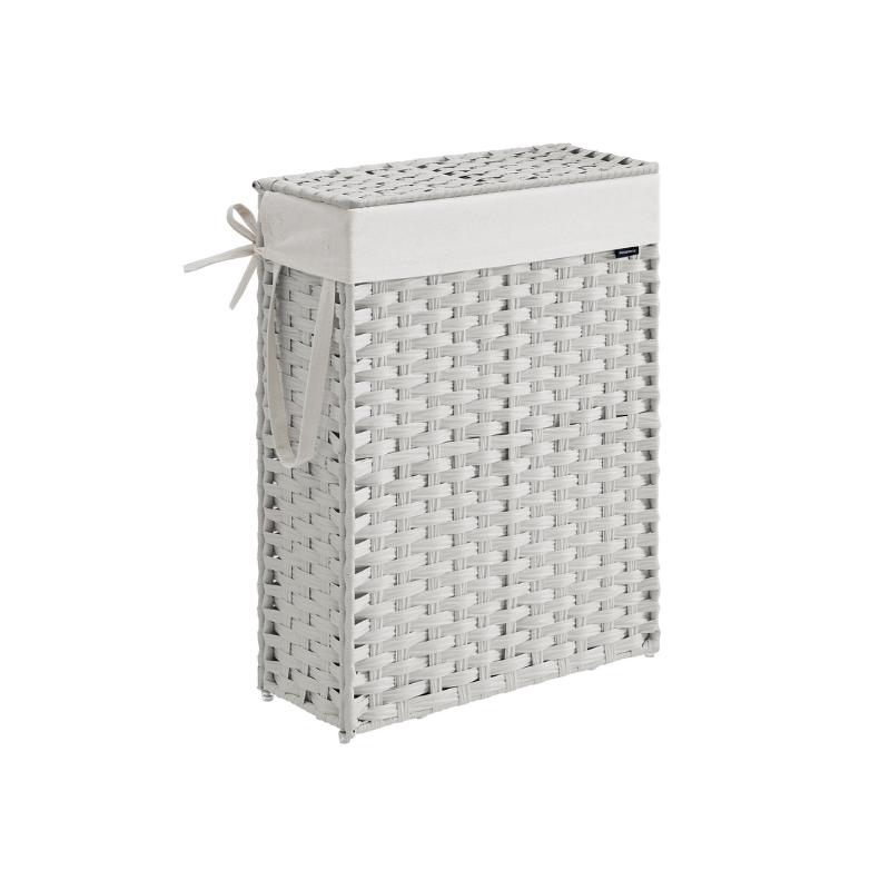 Slim Rattan Laundry Hamper with Lid and Handles, 14.5 Gallon (55L)