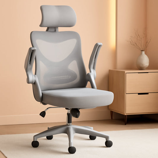Ergonomic Mesh Office Chair With Flip Up Armrests Gray