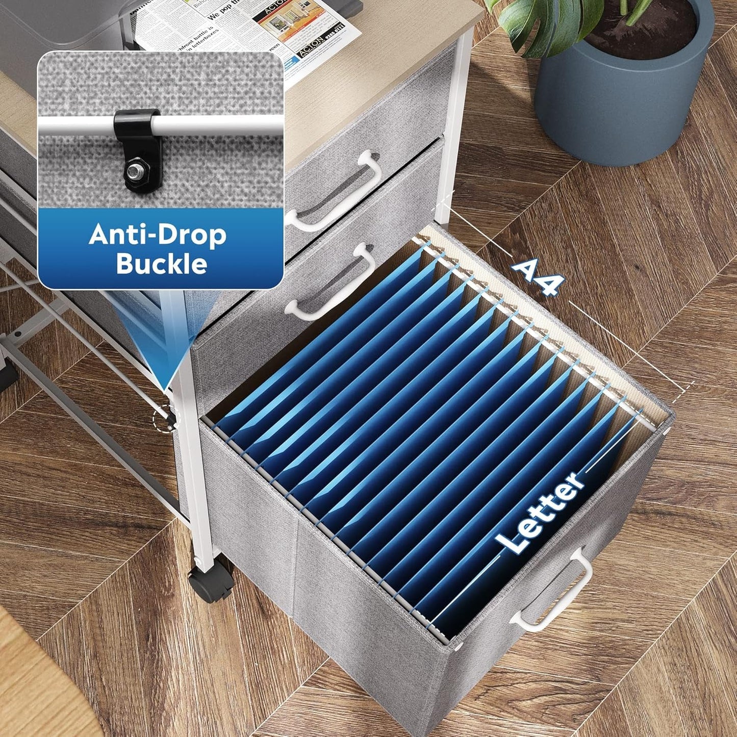 Mobile File Cabinet With 3 Drawers Rolling Printer Stand Light Grey