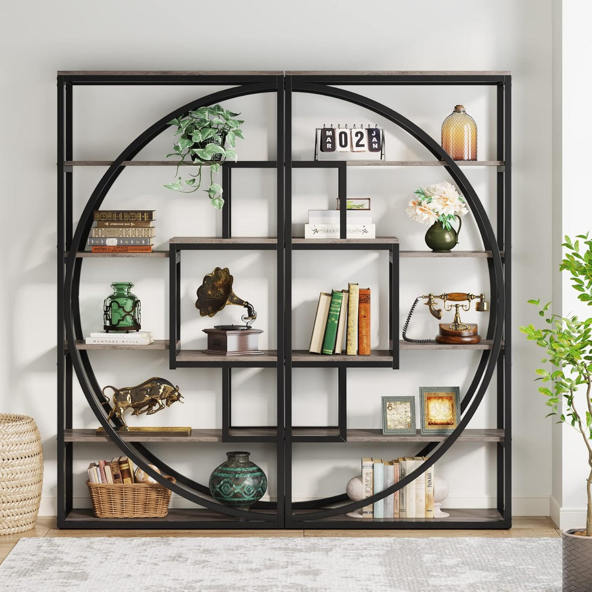 70.47" Height Industrial 5-Tier Vintage Etagere Bookcase