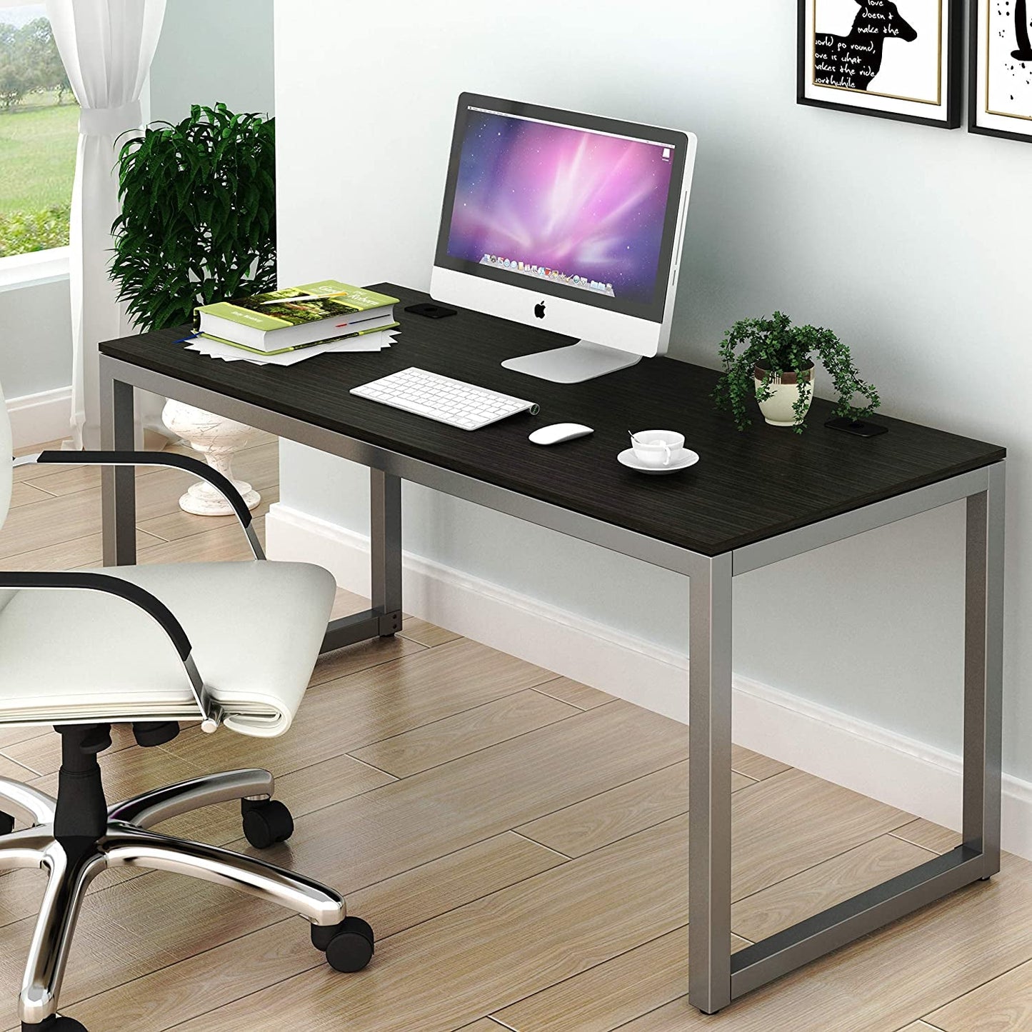 55 Inch Espresso Computer Desk For Home Office Workspace