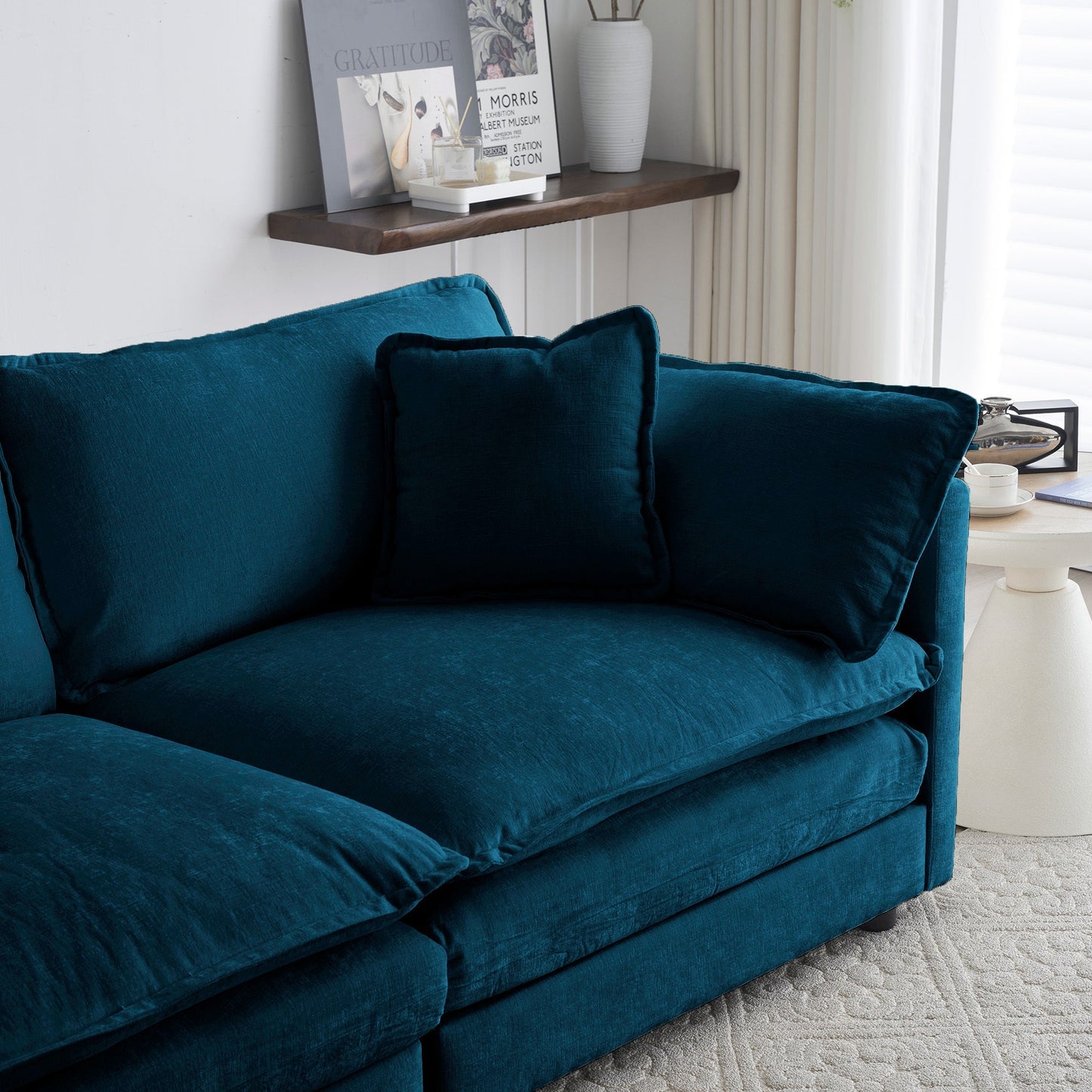 Modern Fabric Loveseat Sofa Couch for Living Room, Upholstered Large Size Deep Seat 2-Seat Sofa with 4 Pillows, Blue