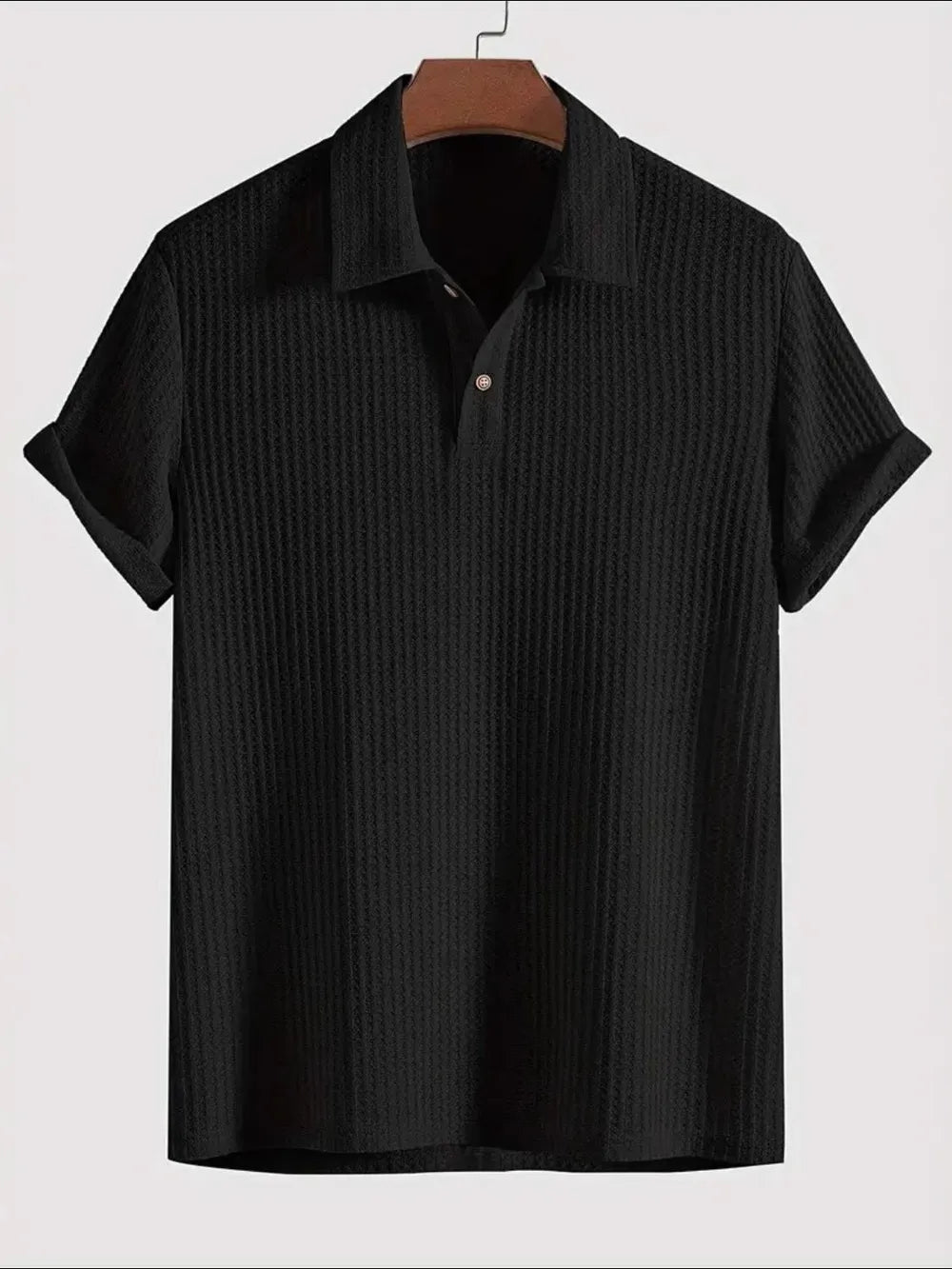 Waffle-Knit Collared Neck Short Sleeve Polo