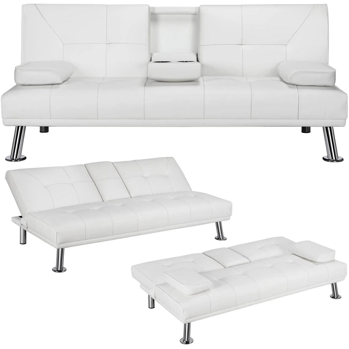 Convertible Sofa Bed With Cup Holders And Adjustable Back