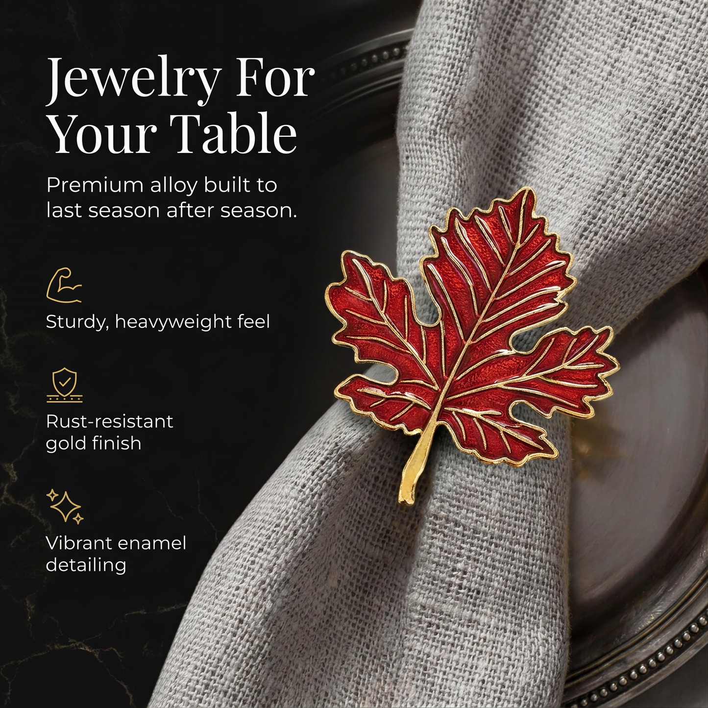 Gold Maple Leaf Napkin Rings – Elegant Rust Resistant Table Decor Accessories
