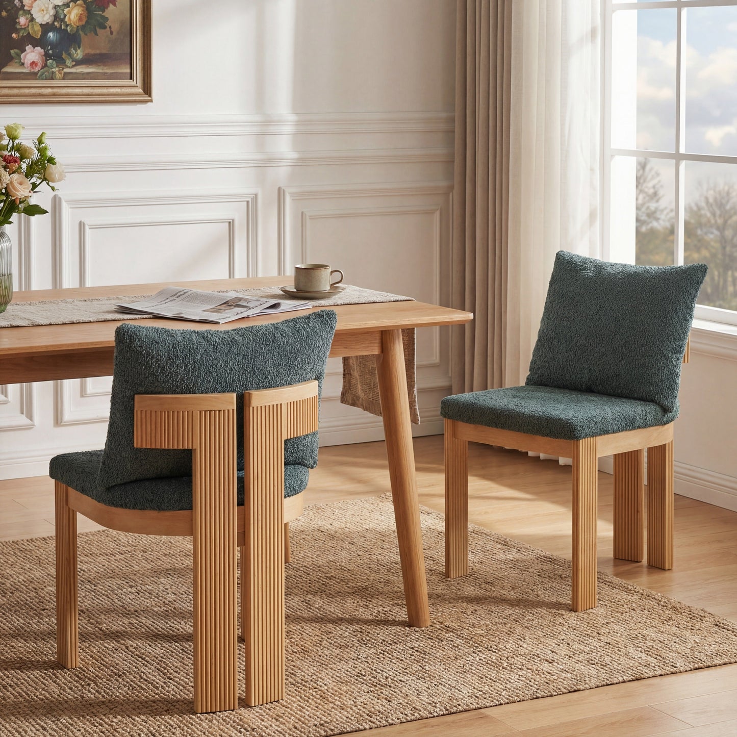 Indoor Boucle Dining Chair Set of 2