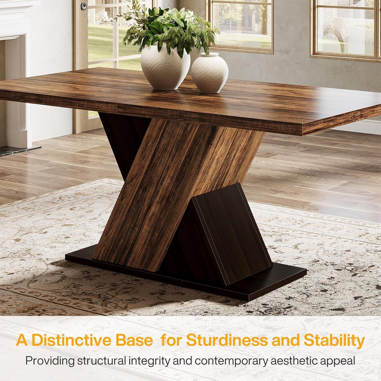 55 Inch Rustic Brown Farmhouse Dining Table For Four