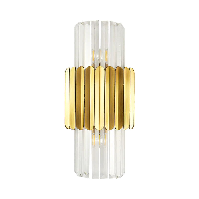Modern Luxury Meets Warmth: Gold Half-Cylinder Crystal Sconce