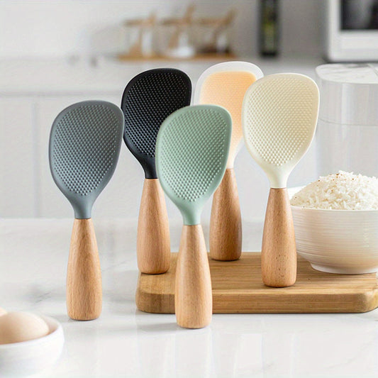 HeatResistant Silicone Spoon with Wooden Handle