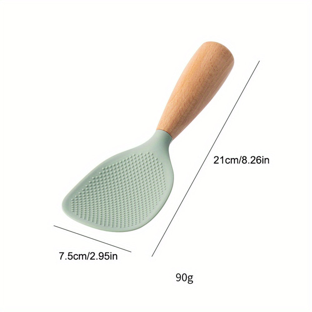 HeatResistant Silicone Spoon with Wooden Handle
