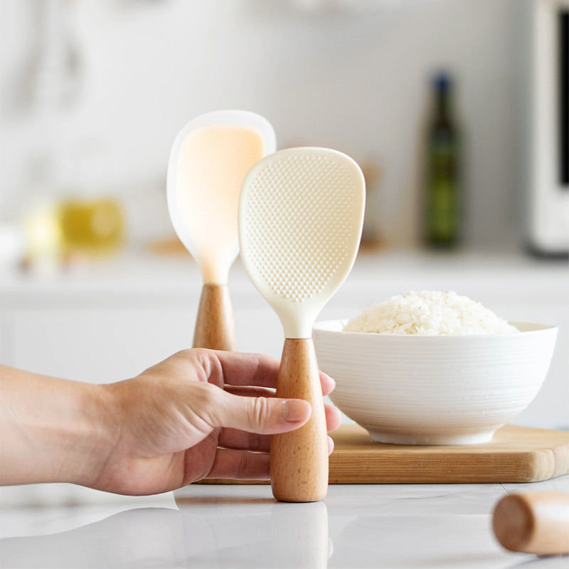HeatResistant Silicone Spoon with Wooden Handle
