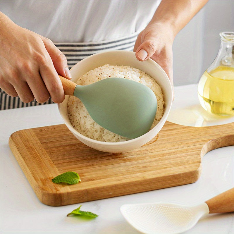 HeatResistant Silicone Spoon with Wooden Handle