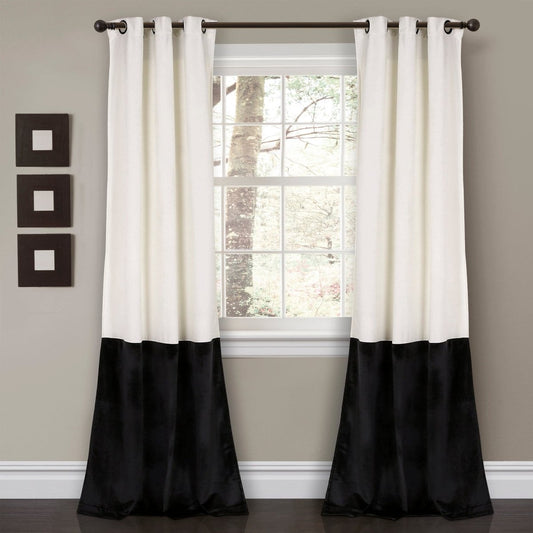 Prima Velvet Color Block Room Darkening Window Curtain Panel Set