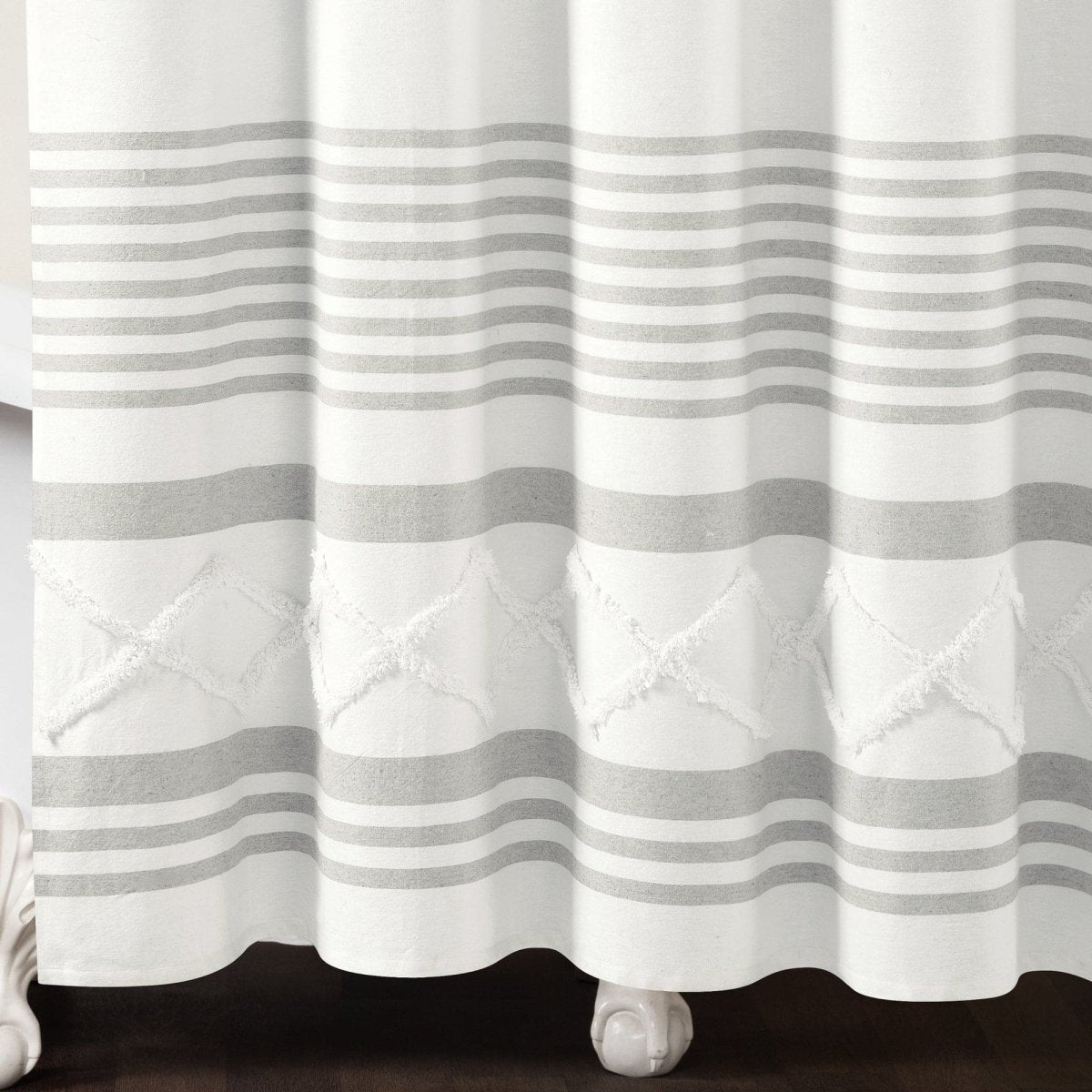 Urban Diamond Stripe Woven Tufted Recycled Cotton Blend Shower Curtain