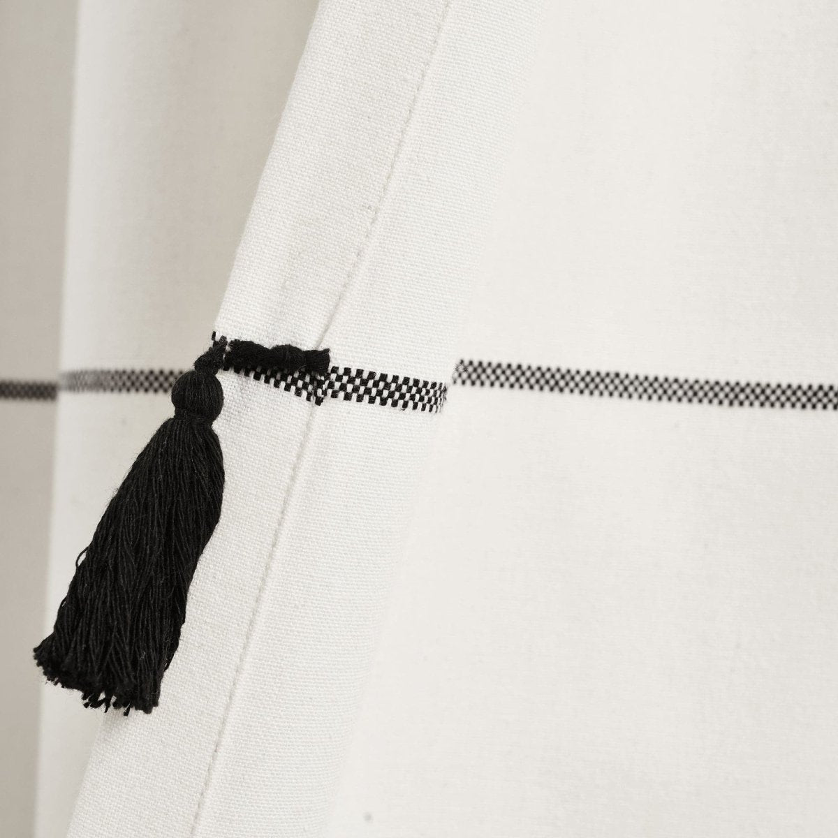 Farmhouse Boho Stripe Woven Tassel Yarn Dyed Recycled Cotton Blend Window Curtain Panel Set