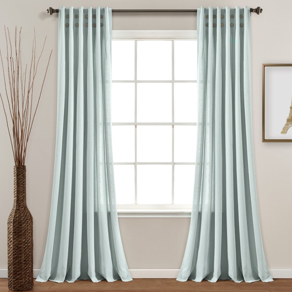 Linen Button Pinched Pleat Window Curtain (Single Panel)