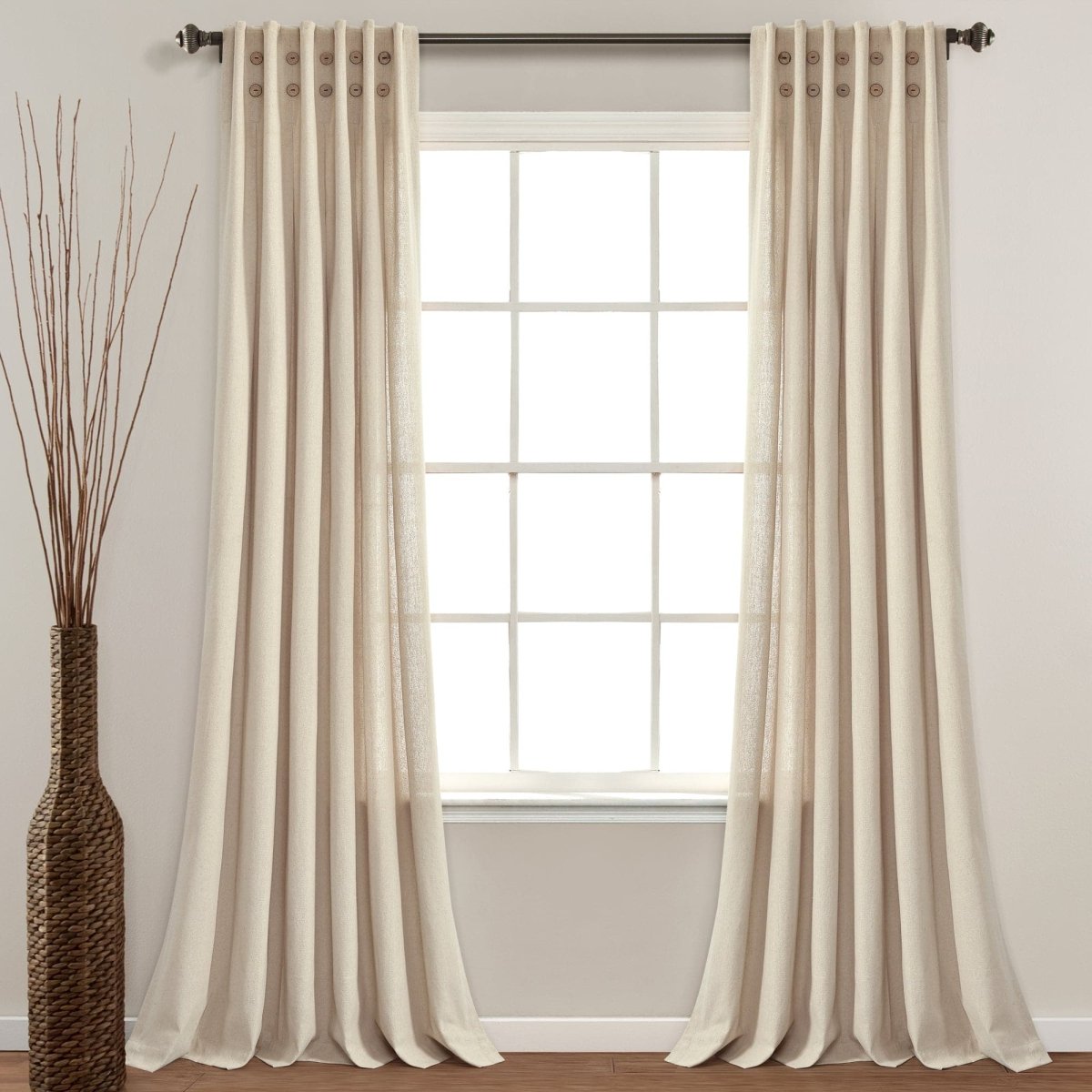 Linen Button Pinched Pleat Window Curtain (Single Panel)