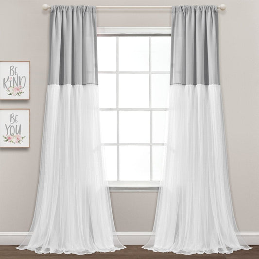 Tulle Skirt Colorblock Window Curtain Panel Set