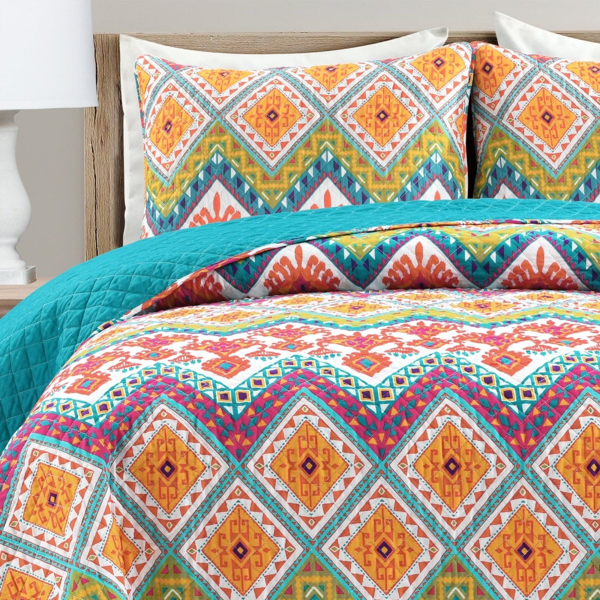Boho Chevron Reversible Cotton Quilt 3 Piece Set