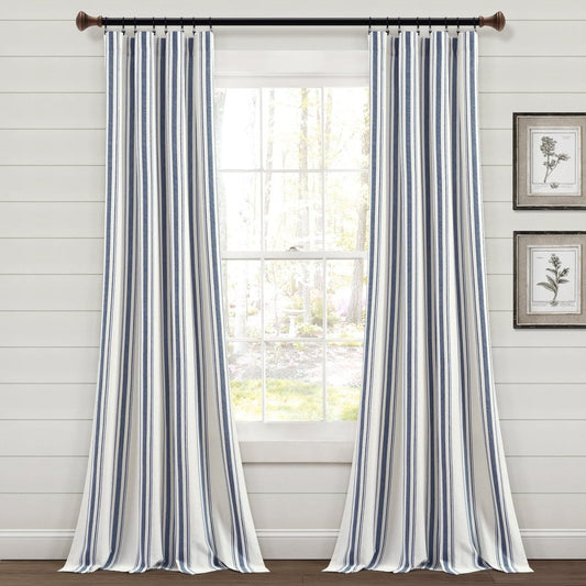 Farmhouse Stripe Yarn Dyed Recycled Cotton Blend Window Curtain Panel Set