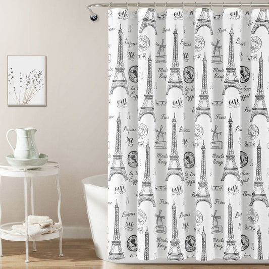 Paris Bonjour Cotton Shower Curtain