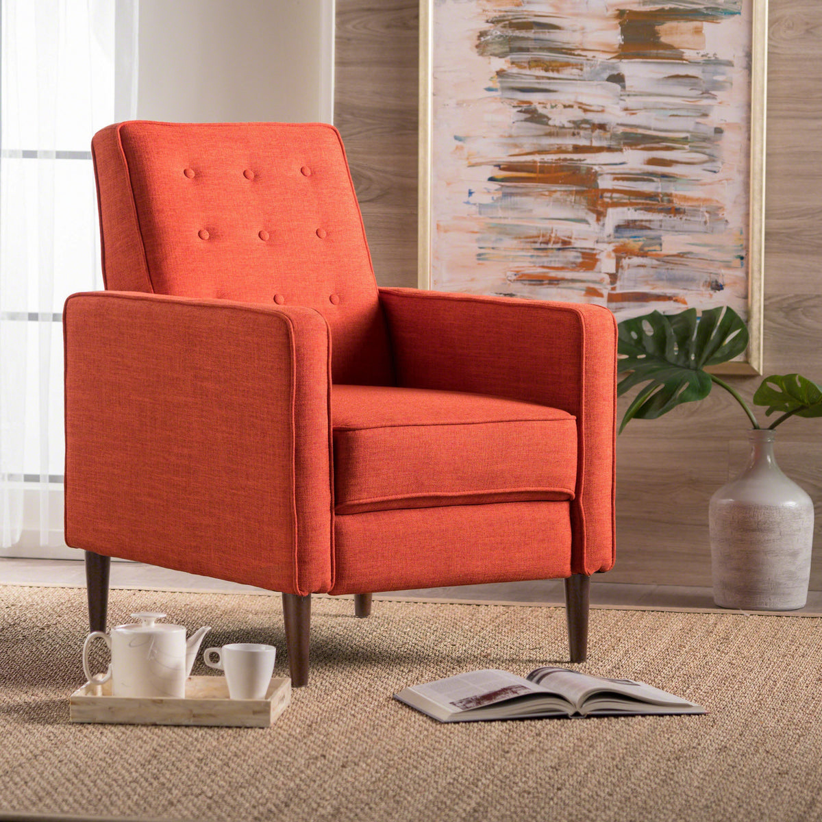 Mid-Century Modern Fabric Recliner Chair